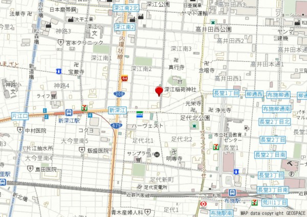 大阪市東成区深江南、マンションの地図画像です