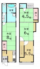 大阪市生野区小路東、中古一戸建ての間取り画像です