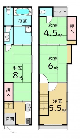 大阪市生野区小路東、中古一戸建ての間取り画像です
