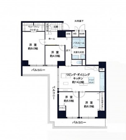 大阪市旭区高殿、マンションの間取り画像です
