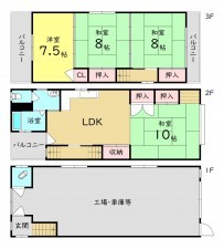 大阪市生野区巽北、中古一戸建ての間取り画像です