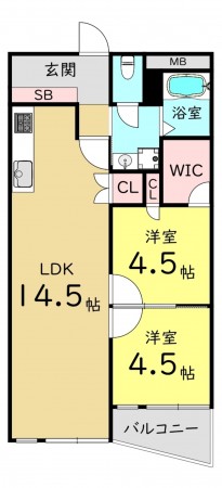 大阪市旭区高殿、マンションの間取り画像です