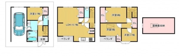 大阪市城東区成育、中古一戸建ての間取り画像です