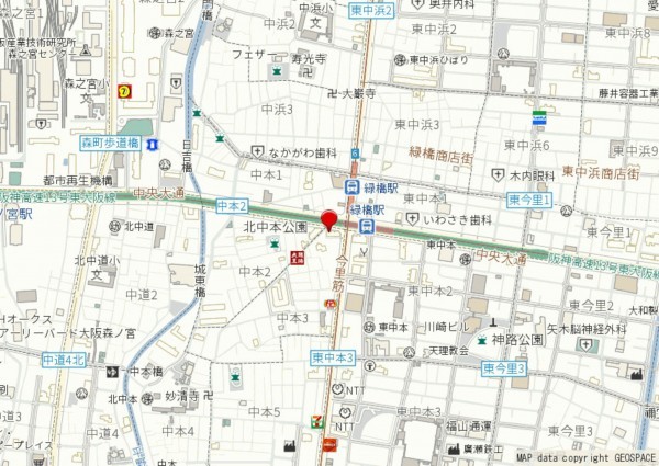 大阪市東成区中本、マンションの地図画像です