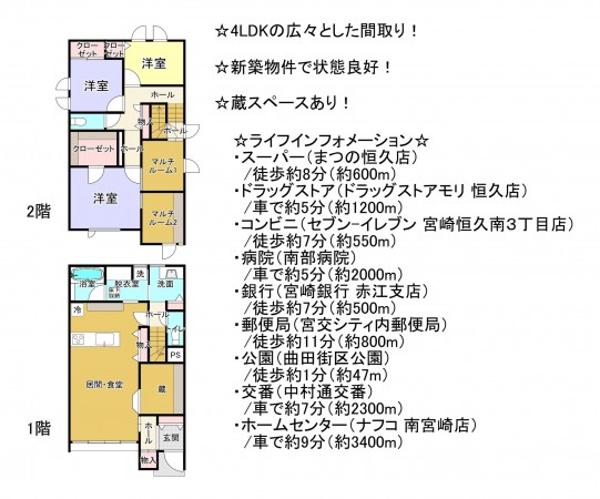 宮崎市恒久南、新築一戸建ての間取り画像です