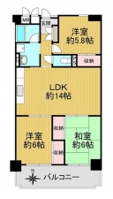 大阪市鶴見区緑、マンションの間取り画像です