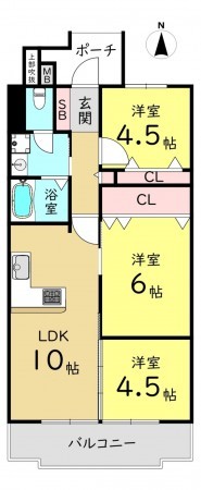大阪市城東区中央、マンションの間取り画像です