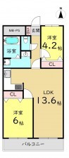 大阪市鶴見区鶴見、マンションの間取り画像です