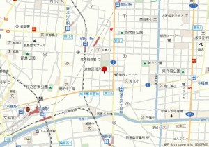 大阪市城東区中央、マンションの地図画像です