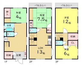 大阪市城東区野江、中古一戸建ての間取り画像です