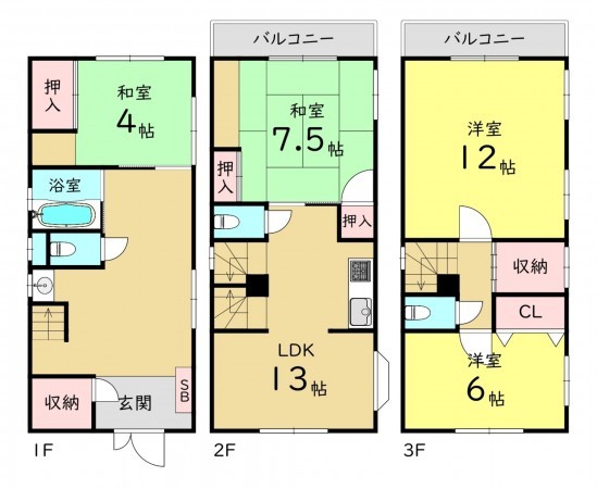 大阪市城東区野江、中古一戸建ての間取り画像です