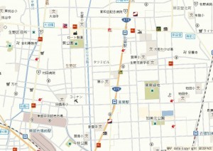 大阪市生野区巽中、中古一戸建ての地図画像です