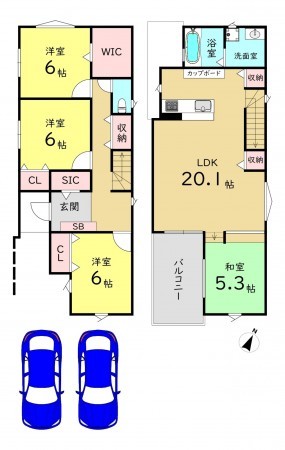 大阪市生野区巽中、中古一戸建ての間取り画像です