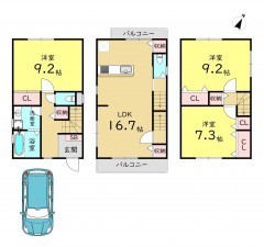 大阪市鶴見区茨田大宮、中古一戸建ての間取り画像です