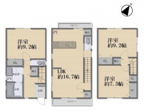 大阪市鶴見区茨田大宮、中古一戸建ての間取り画像です