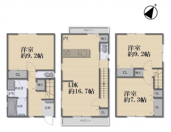 大阪市鶴見区茨田大宮、中古一戸建ての間取り画像です