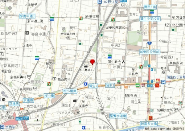 大阪市城東区野江、マンションの地図画像です