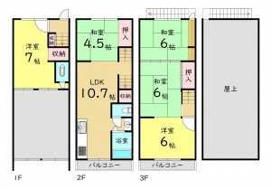 大阪市城東区永田、中古一戸建ての間取り画像です