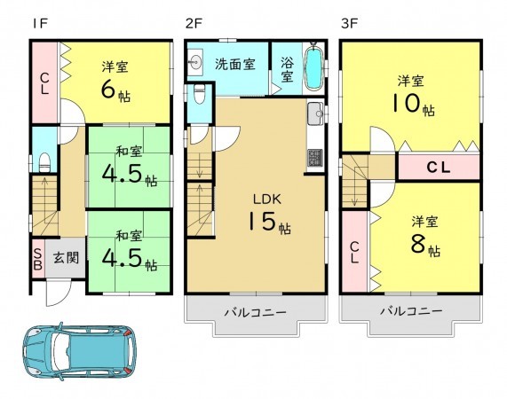 大阪市鶴見区諸口、中古一戸建ての間取り画像です