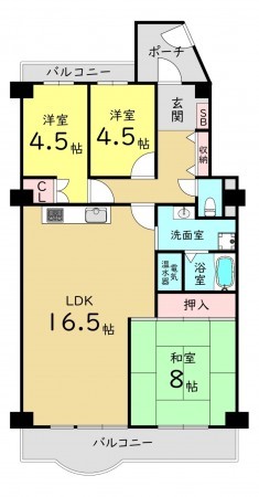 大阪市旭区新森、マンションの間取り画像です