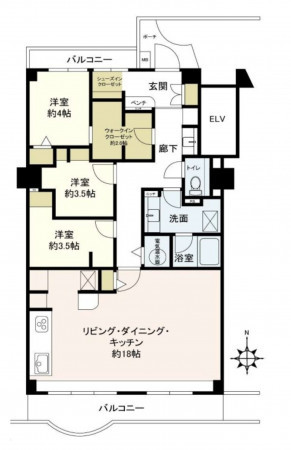大阪市旭区新森、マンションの間取り画像です