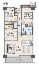 大阪市城東区関目、マンションの間取り画像です
