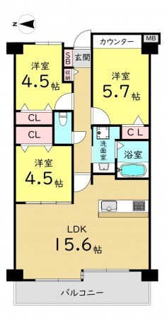 大阪市城東区関目、マンションの間取り画像です