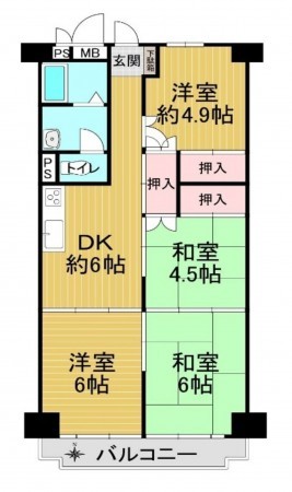 大阪市城東区関目、マンションの間取り画像です