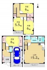 大阪市生野区新今里、中古一戸建ての間取り画像です