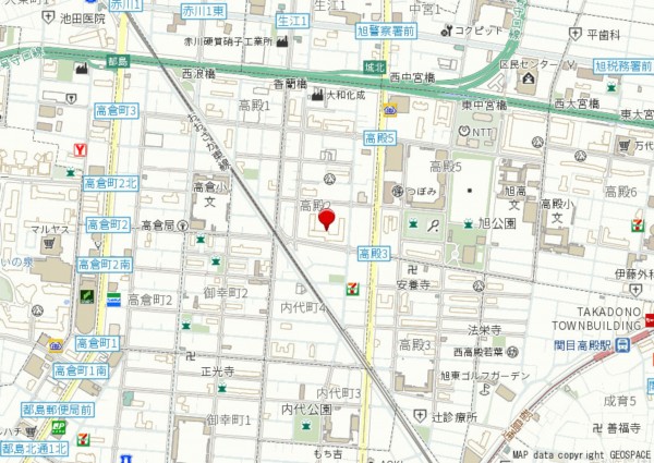 大阪市旭区高殿、マンションの地図画像です
