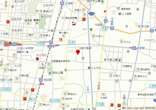大阪市生野区鶴橋、新築一戸建ての地図画像です