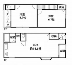 大阪市生野区桃谷、中古一戸建ての間取り画像です