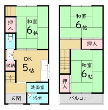 大阪市生野区中川西、中古一戸建ての間取り画像です