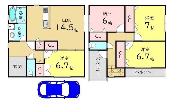 大阪市旭区清水、新築一戸建ての間取り画像です