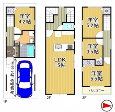 大阪市生野区田島、新築一戸建ての間取り画像です