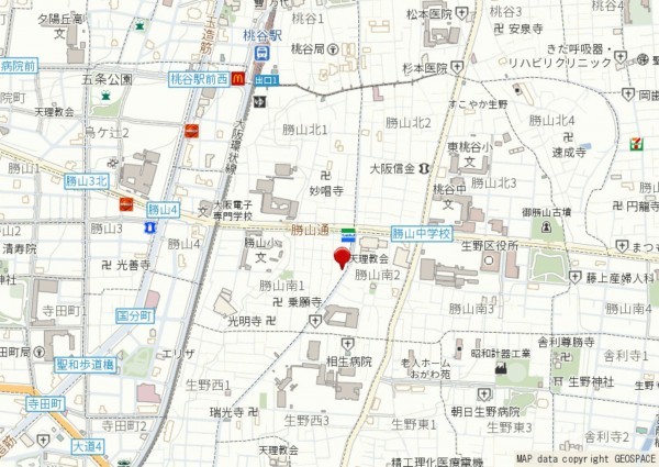 大阪市生野区勝山南、中古一戸建ての地図画像です