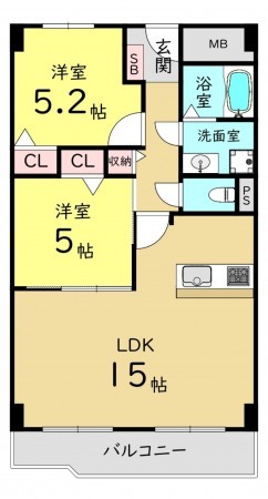 大阪市城東区関目、マンションの間取り画像です