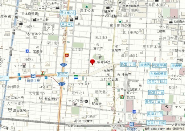 大阪市東成区深江南、マンションの地図画像です