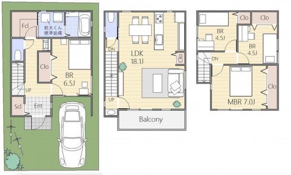 大阪市東成区大今里、新築一戸建ての間取り画像です