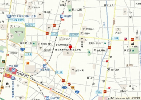 大阪市生野区生野西、中古一戸建ての地図画像です