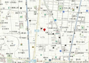 大阪市生野区中川、中古一戸建ての地図画像です