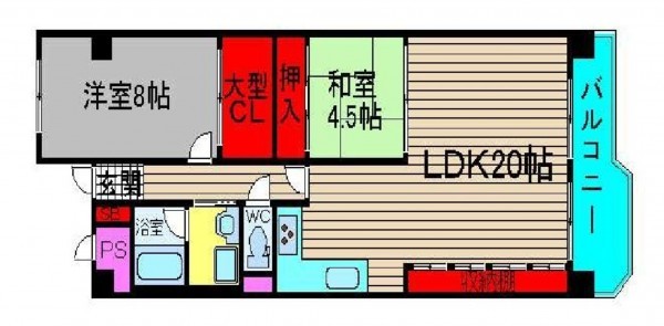 大阪市旭区太子橋、マンションの間取り画像です