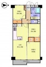 大阪市旭区高殿、マンションの間取り画像です