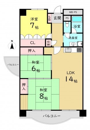 大阪市都島区友渕町、マンションの間取り画像です