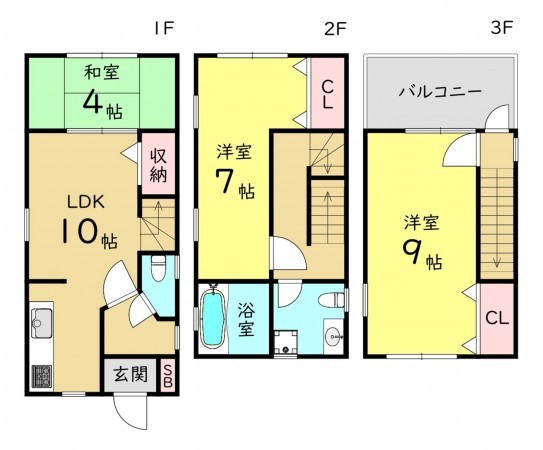 大阪市生野区勝山南、中古一戸建ての間取り画像です
