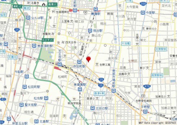 大阪市生野区生野西、中古一戸建ての地図画像です