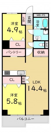 大阪市旭区高殿、マンションの間取り画像です
