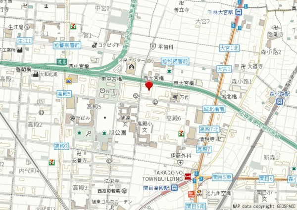 大阪市旭区高殿、マンションの地図画像です