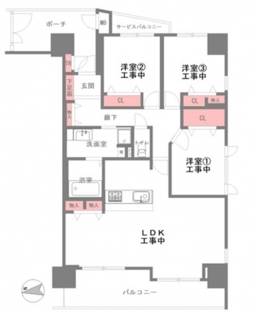 大阪市鶴見区鶴見、マンションの間取り画像です