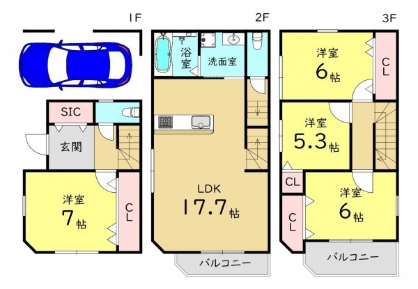 大阪市鶴見区茨田大宮、中古一戸建ての間取り画像です